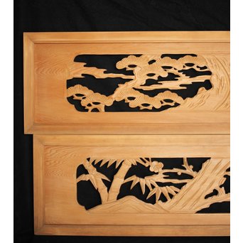 松竹梅 木彫欄間 2枚1組　R0067 