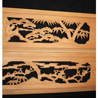 松竹梅 木彫欄間 2枚1組　R0067 