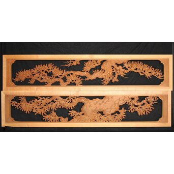 在銘 松 木彫欄間 2枚1組　R0068