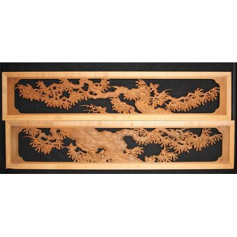 在銘 松 木彫欄間 2枚1組　R0068 