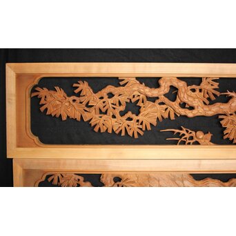 在銘 松 木彫欄間 2枚1組　R0068 