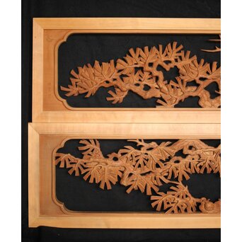 在銘 松 木彫欄間 2枚1組　R0068 