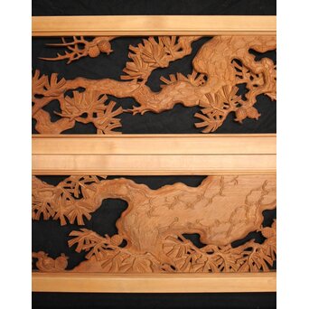 在銘 松 木彫欄間 2枚1組　R0068 