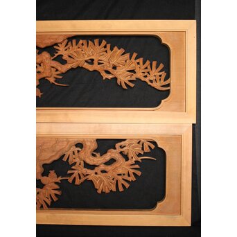 在銘 松 木彫欄間 2枚1組　R0068 