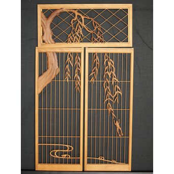 柳に蛙 書院欄間 3枚1組　R0070