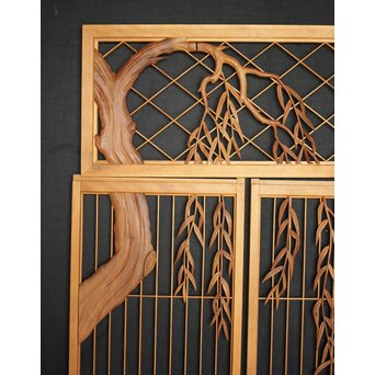 柳に蛙 書院欄間 3枚1組　R0070 