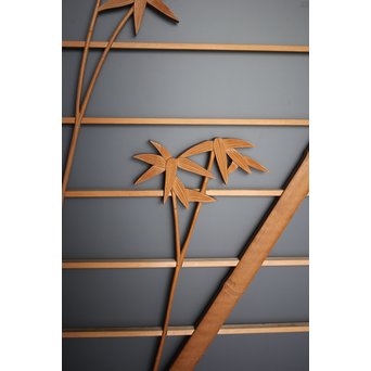 竹雀 ガラス入書院欄間 3枚1組　R0071 