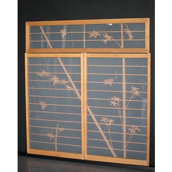竹雀 ガラス入書院欄間 3枚1組　R0071 