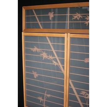 竹雀 ガラス入書院欄間 3枚1組　R0071 