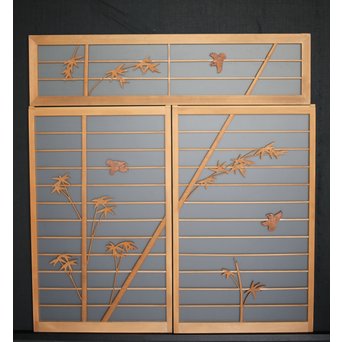 竹雀 ガラス入書院欄間 3枚1組　R0071