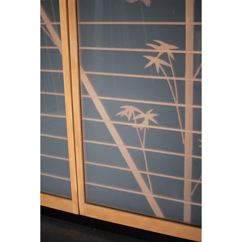 竹雀 ガラス入書院欄間 3枚1組　R0071 