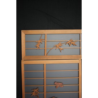 竹雀 ガラス入書院欄間 3枚1組　R0071 