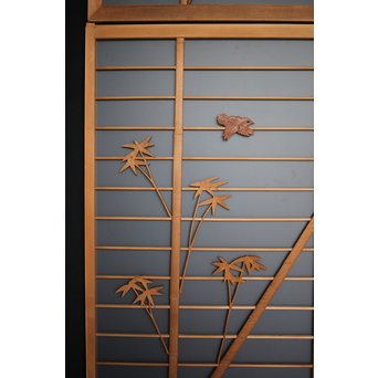 竹雀 ガラス入書院欄間 3枚1組　R0071 