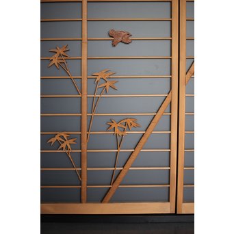 竹雀 ガラス入書院欄間 3枚1組　R0071 