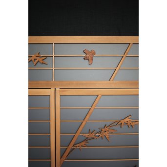 竹雀 ガラス入書院欄間 3枚1組　R0071 