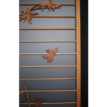 竹雀 ガラス入書院欄間 3枚1組　R0071 