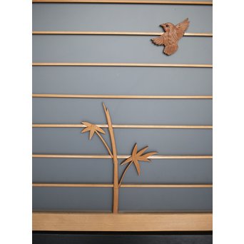 竹雀 ガラス入書院欄間 3枚1組　R0071 