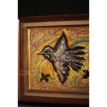 岩崎巴人【鳥】10号 額装紙本彩色　Z238 