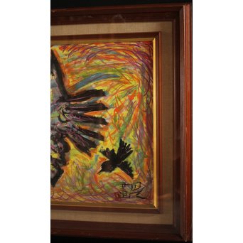 岩崎巴人【鳥】10号 額装紙本彩色　Z238 