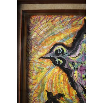 岩崎巴人【鳥】10号 額装紙本彩色　Z238 