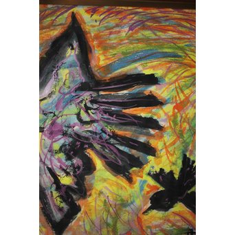 岩崎巴人【鳥】10号 額装紙本彩色　Z238 