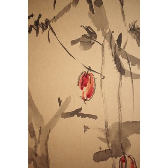 那須雅城 台湾博物館収蔵作家【軍鶏】紙本屏風　Z239 