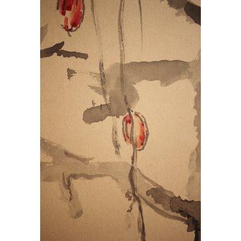 那須雅城 台湾博物館収蔵作家【軍鶏】紙本屏風　Z239 