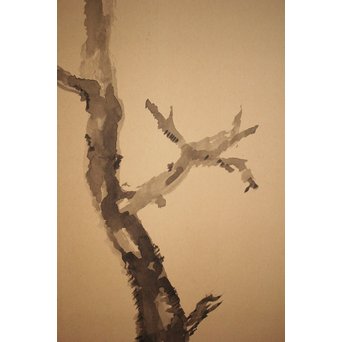 那須雅城 台湾博物館収蔵作家【軍鶏】紙本屏風　Z239 