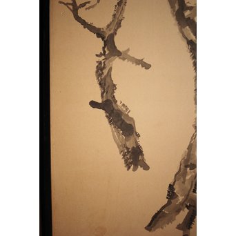 那須雅城 台湾博物館収蔵作家【軍鶏】紙本屏風　Z239 