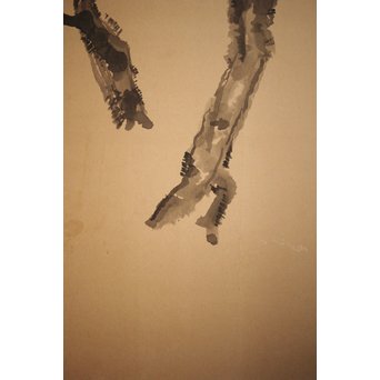 那須雅城 台湾博物館収蔵作家【軍鶏】紙本屏風　Z239 