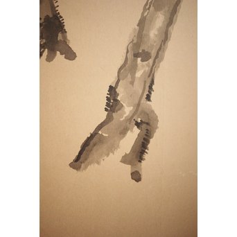 那須雅城 台湾博物館収蔵作家【軍鶏】紙本屏風　Z239 