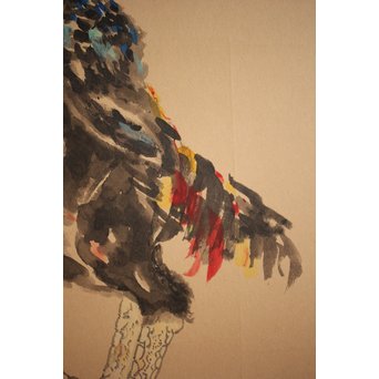 那須雅城 台湾博物館収蔵作家【軍鶏】紙本屏風　Z239 