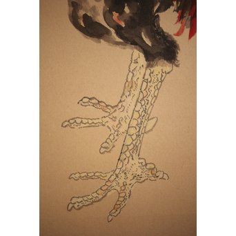 那須雅城 台湾博物館収蔵作家【軍鶏】紙本屏風　Z239 