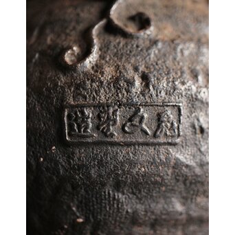 亀文堂 芋頭 小振 鉄瓶 湯沸 拙家琵琶湖有東 底款 霊芝古木提手　M245 