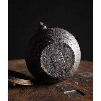 亀文堂 芋頭 小振 鉄瓶 湯沸 拙家琵琶湖有東 底款 霊芝古木提手　M245 