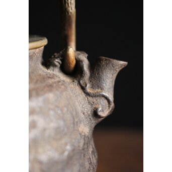 亀文堂 芋頭 小振 鉄瓶 湯沸 拙家琵琶湖有東 底款 霊芝古木提手　M245 