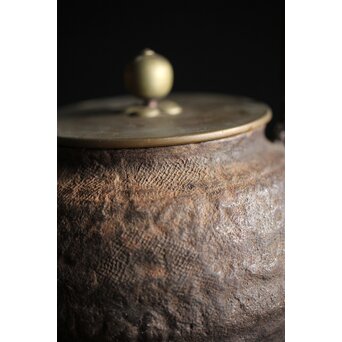 亀文堂 芋頭 小振 鉄瓶 湯沸 拙家琵琶湖有東 底款 霊芝古木提手　M245 