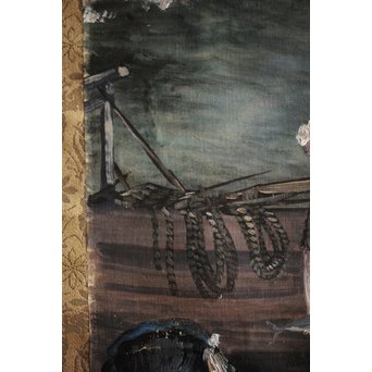 明治油彩 【海辺】絹本軸装　Z240 