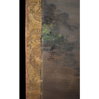 明治油彩 【海辺】絹本軸装　Z240 