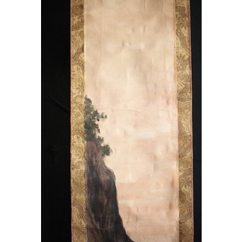 明治油彩 【海辺】絹本軸装　Z240 