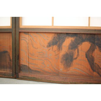 腰板絵 雪見障子戸M 4枚1組　F235 戯画らしい筆の流れ