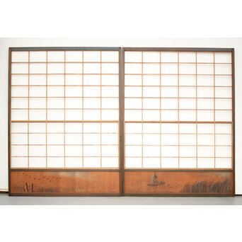 腰板絵 幅広雪見障子戸 2枚1組　F236