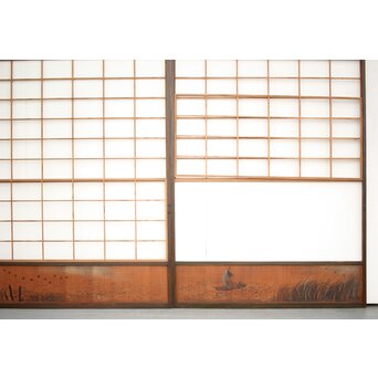 腰板絵 幅広雪見障子戸 2枚1組　F236 開閉可能