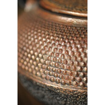 南部岩鋳釜師 清末作 純砂鉄/捻提手/霰紋平丸形急須/小鉄瓶　M250 