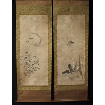 倣 尾形光琳 紙本掛軸2幅　Z242