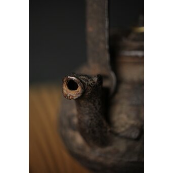 初代 秦蔵六造 銅環摘 鉄共蓋 双龍紋様 獣口形 鉄瓶/湯沸　M251 