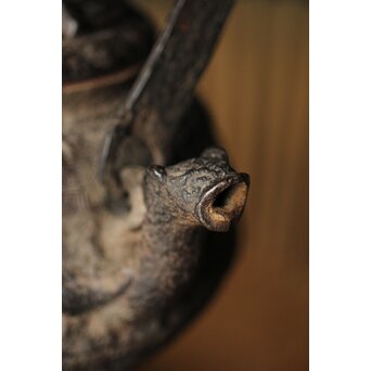 初代 秦蔵六造 銅環摘 鉄共蓋 双龍紋様 獣口形 鉄瓶/湯沸　M251 