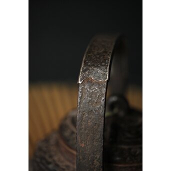 初代 秦蔵六造 銅環摘 鉄共蓋 双龍紋様 獣口形 鉄瓶/湯沸　M251 