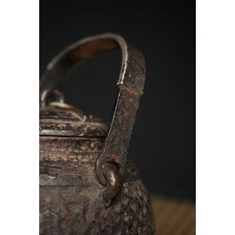 初代 秦蔵六造 銅環摘 鉄共蓋 双龍紋様 獣口形 鉄瓶/湯沸　M251 