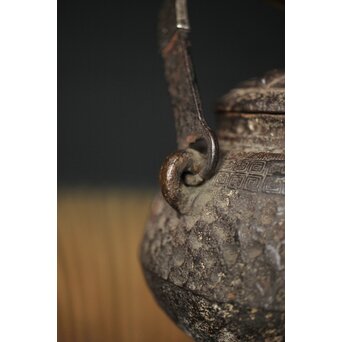 初代 秦蔵六造 銅環摘 鉄共蓋 双龍紋様 獣口形 鉄瓶/湯沸　M251 